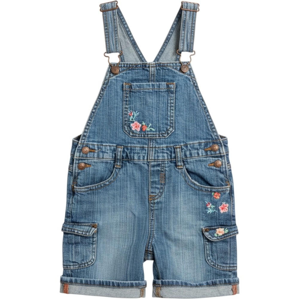 Levi Strauss Signature Toddler Girls Floral Embroidered Denim Shortalls 5T